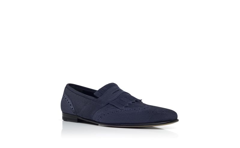 Agasio, Navy  Suede Kiltie Loafers - US$448.00