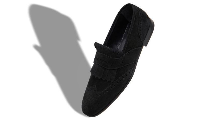 Designer Black Suede Kiltie Loafers
