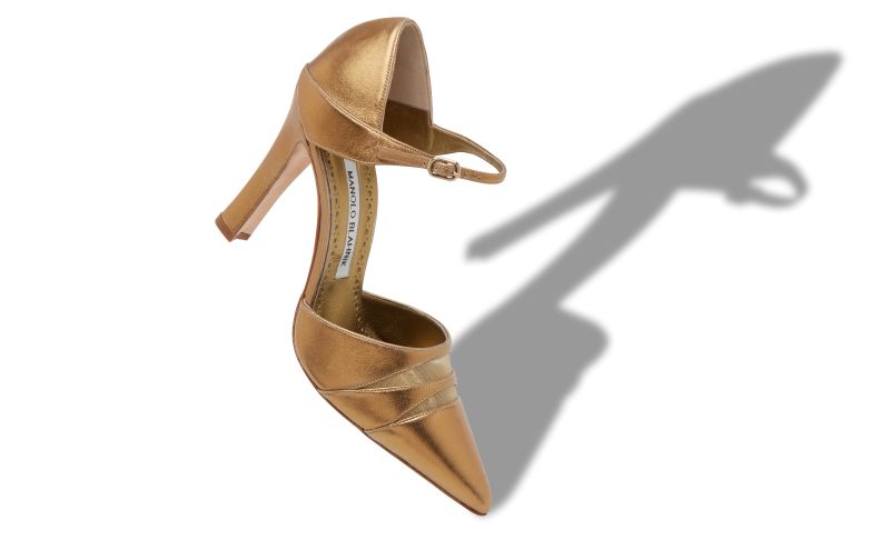 Designer Gold Nappa Leather Strappy Sandals