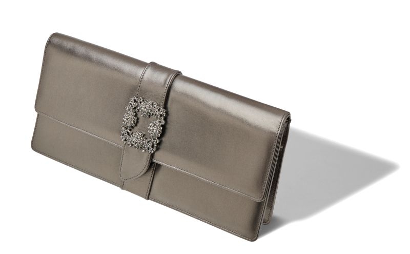 Caprilong, Dark Grey Nappa Leather Jewel Buckle Clutch - AU$3,155.00 