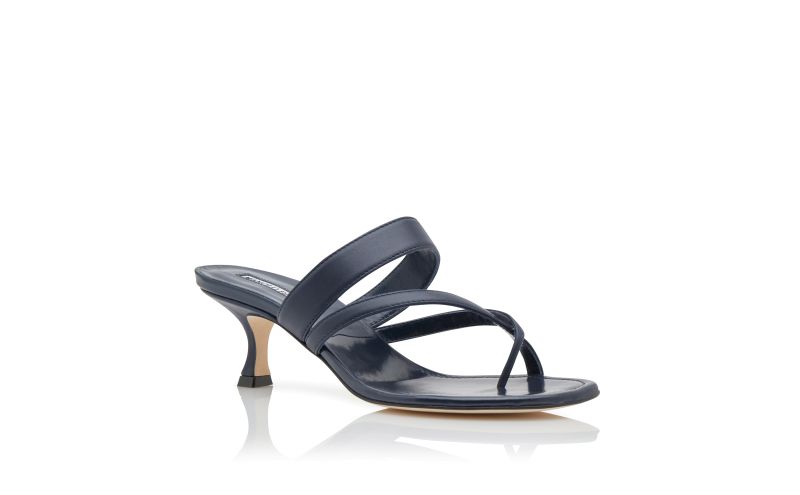 Susa, Navy Blue Nappa Leather Mules - US$845.00