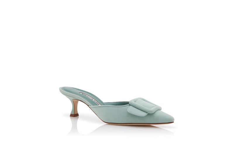 Maysale, Light Green Suede Buckle Detail Mules - €695.00