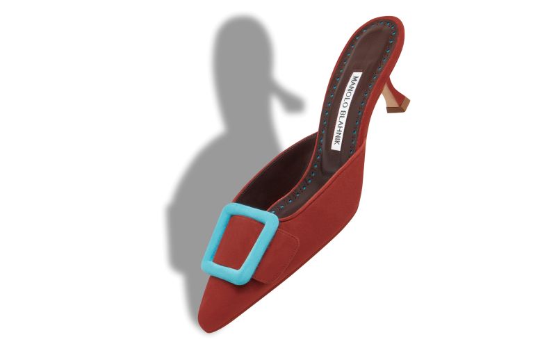 Maysalebi, Red and Light Blue Suede Buckle Mules - €775.00
