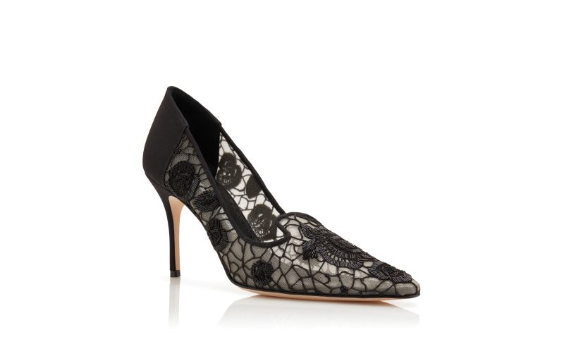 Milandra, Black Mesh Floral Detail Pumps - US$2,885.00