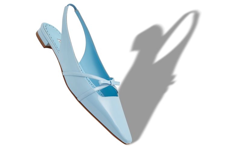 Dariasli, Light Blue Patent Leather Bow Detail Slingback Flat Pumps - £815.00 