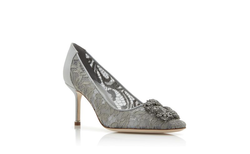 Hangisi lace 70, Grey Lace Jewel Buckled Pumps - CA$1,555.00