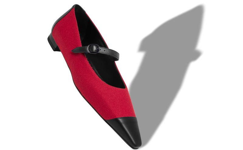 Marema, Red and Black Wool Mary Jane Flat Pumps - €745.00 