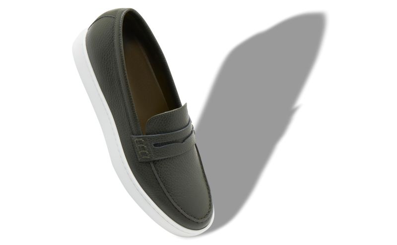 Ellis, Dark Green Calf Leather Slip-On Loafers - US$725.00 