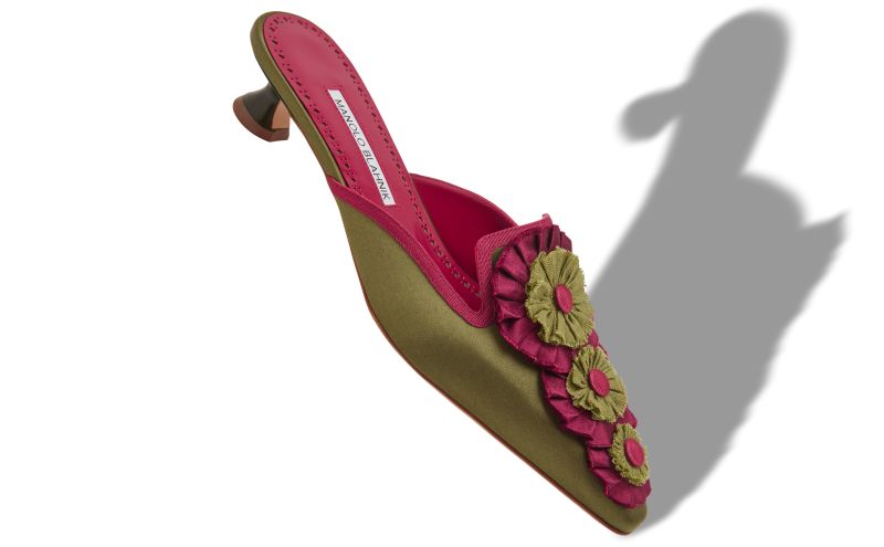 Merode, Khaki Silk Rosettes Detail Mules - CA$2,450.00 
