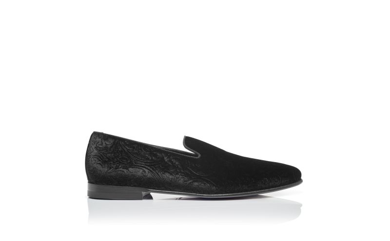 Side view of Mario, Black Velvet Loafers  - US$423.00