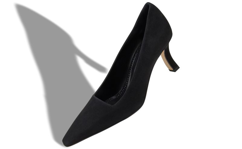 Moiralo, Black Suede Square Cut Pumps - €750.00
