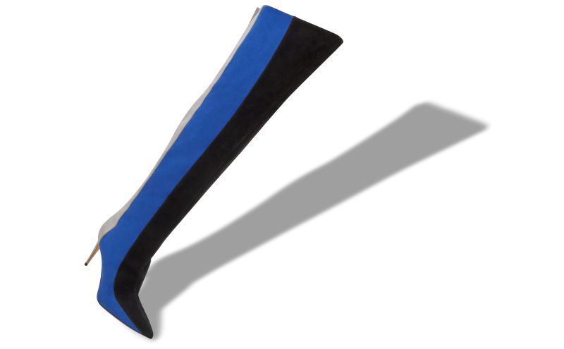 Chicuyuhi, Black, Blue and Grey Suede Thigh High Boots - CA$2,265.00 