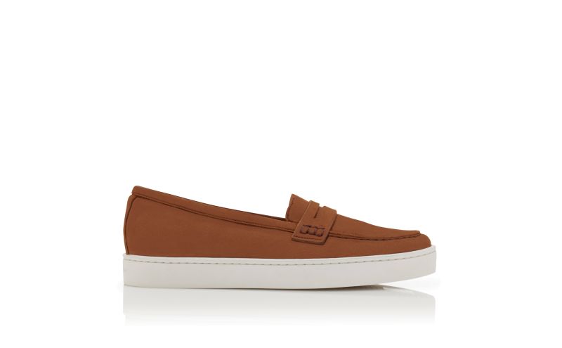 Side view of Ellisa, Brown Suede Penny Loafers - US$695.00