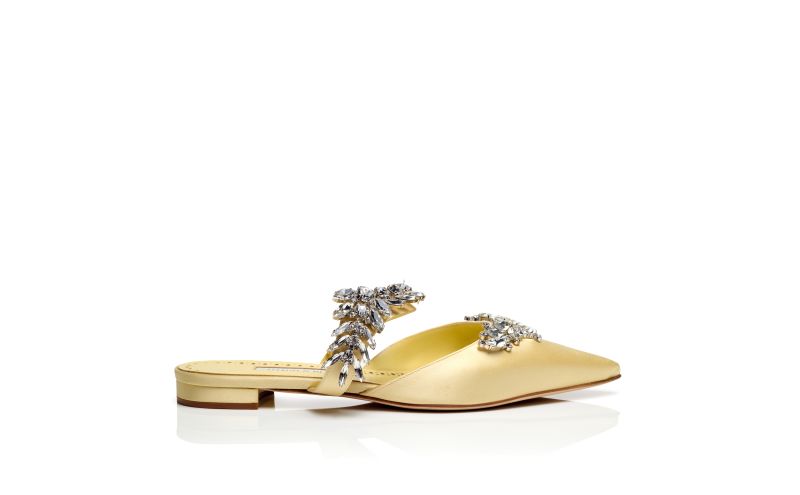 Side view of Lurumflat, Cream Satin Crystal Embellished Flat Mules - US$1,295.00