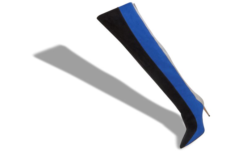Chicuyuhi, Black, Blue and Grey Suede Thigh High Boots - CA$2,265.00