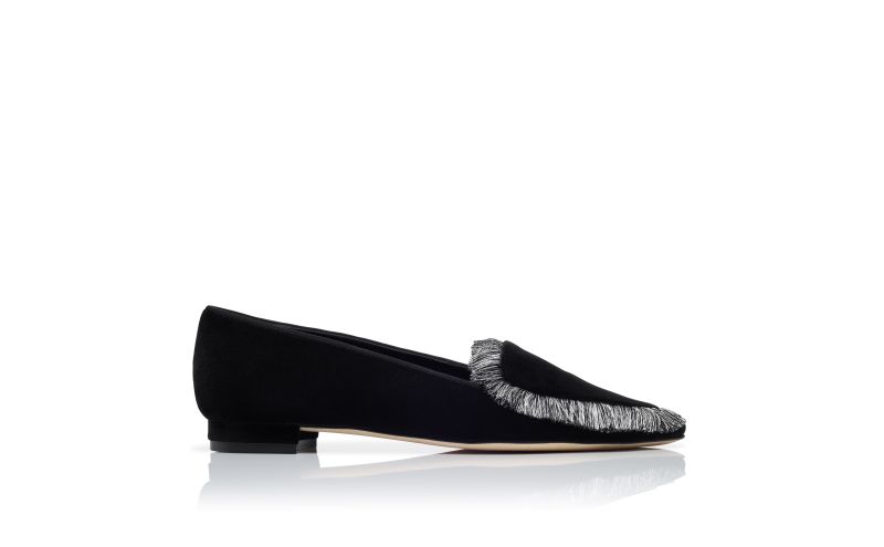 Side view of Agofran, Black Velvet Fringe Detail Loafers - US$935.00