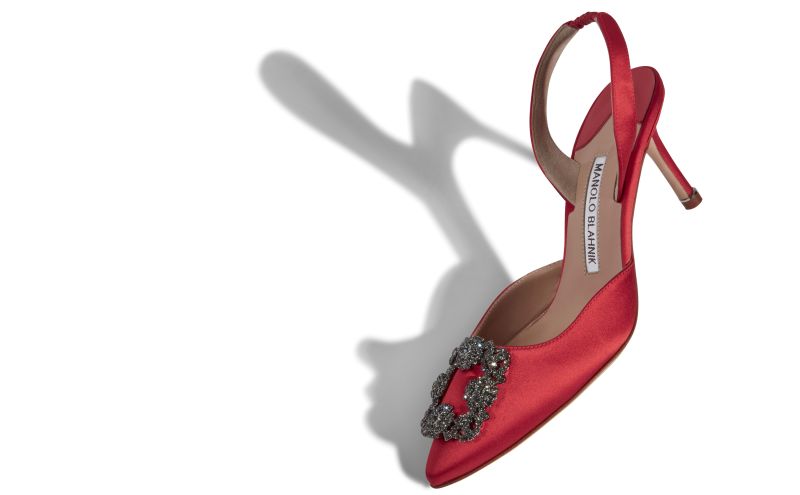 Hangisli, Red Satin Jewel Buckle Slingback Pumps - US$1,195.00