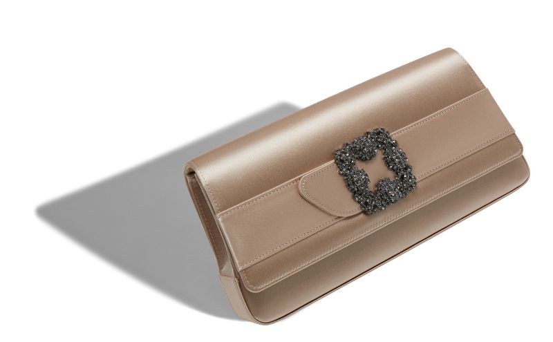 Gothisi, Light Beige Satin Jewel Buckle Clutch - AU$2,675.00 