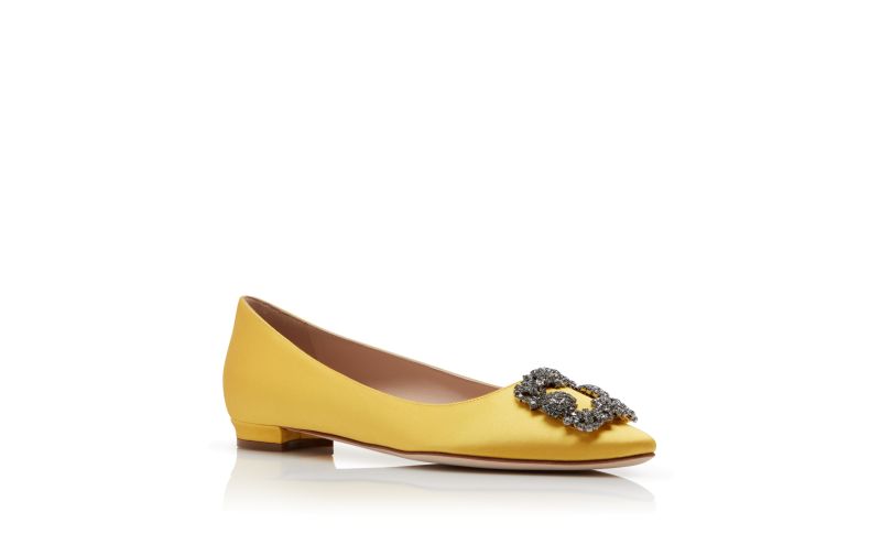 Hangisiflat, Yellow Satin Jewel Buckle Flat Pumps - £845.00