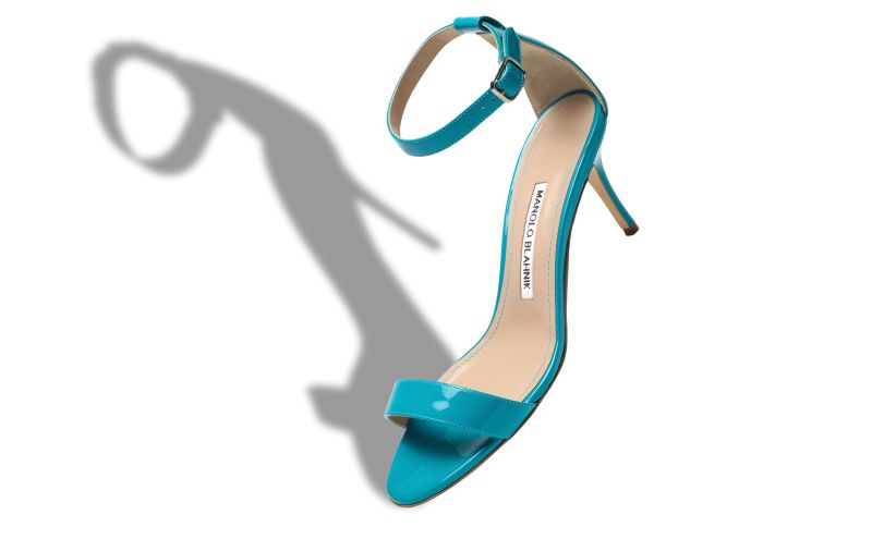 Chaos, Turquoise Patent Leather Ankle Strap Sandals - US$775.00