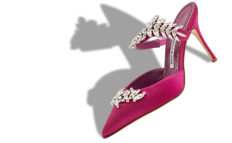 Lurum, Fuchsia Satin Crystal Embellished Mules - £1,075.00