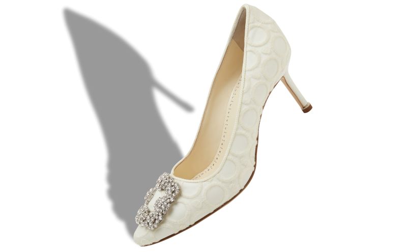 Hangisi 70, White Silk Jewel Buckle Pumps - US$1,350.00