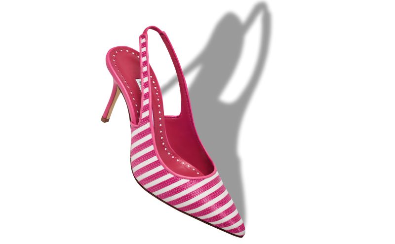 Allurafia, Pink and White Cotton Striped Slingback Pumps - £358.00 