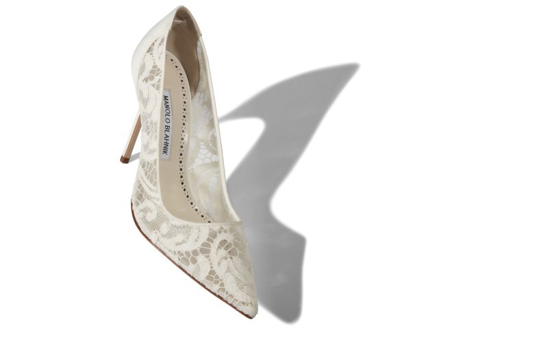 Designer White Lace Pointed Toe Pumps
