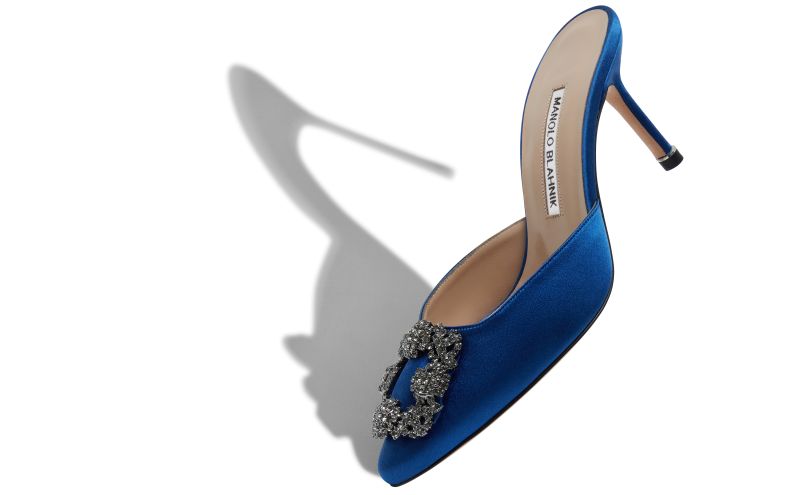 Hangisimu, Blue Satin Jewel Buckle Mules - £845.00