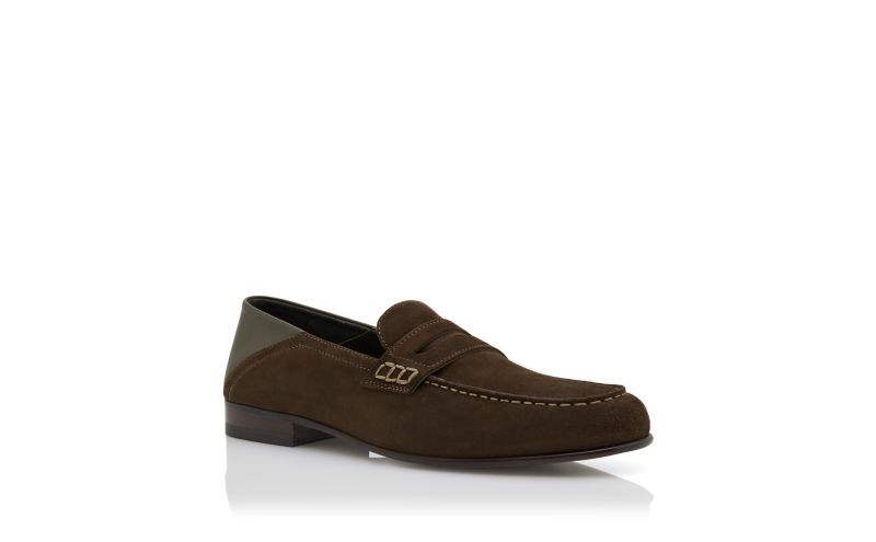 Plymouth, Dark Khaki Suede Penny Loafers - £675.00