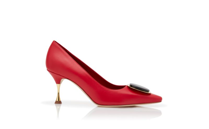 Side view of Chiaran, Red Nappa Leather Pointed Toe Pumps - AU$1,059.00