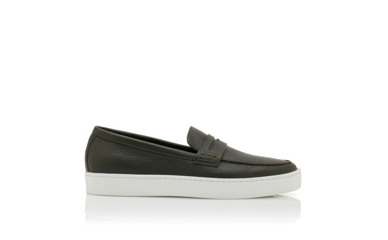 Side view of Ellis, Dark Green Calf Leather Slip-On Loafers - CA$523.00
