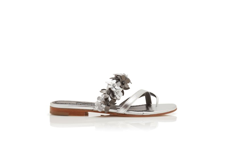Side view of Fiosa, Silver Nappa Leather Flat Sandals - CA$1,685.00