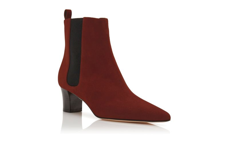 Designer Terracotta Red Suede Ankle Boots