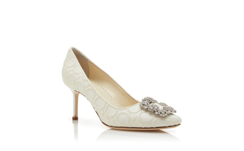 HANGISI 70, White Silk Jewel Buckle Pumps, 1825 CAD
