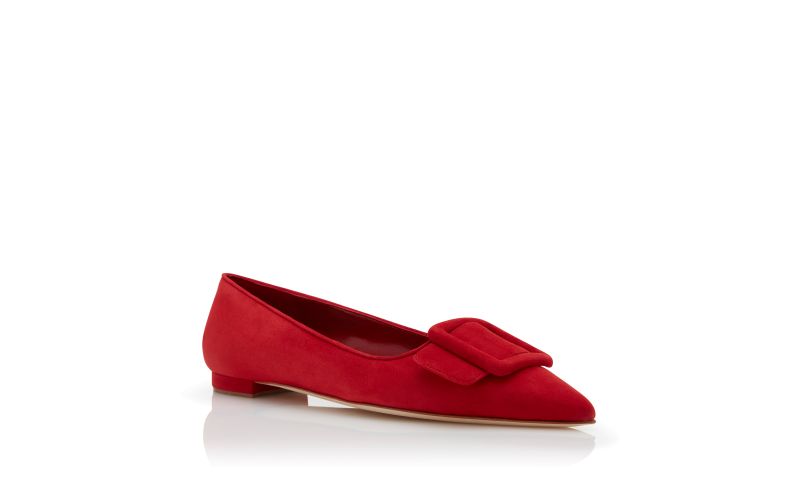 Maysalepumpflat, Red Suede Buckle Detail Flat Pumps - US$825.00