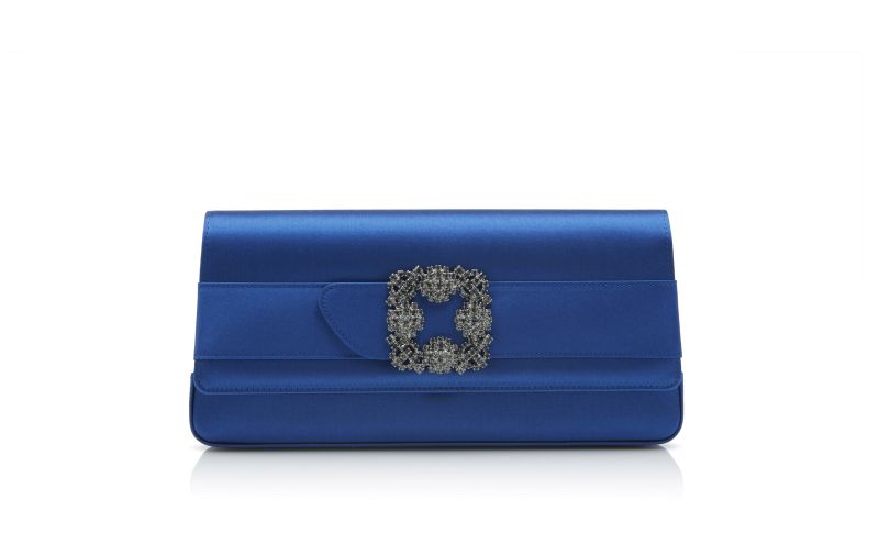 Side view of Gothisi, Blue Satin Jewel Buckle Clutch - CA$1,945.00