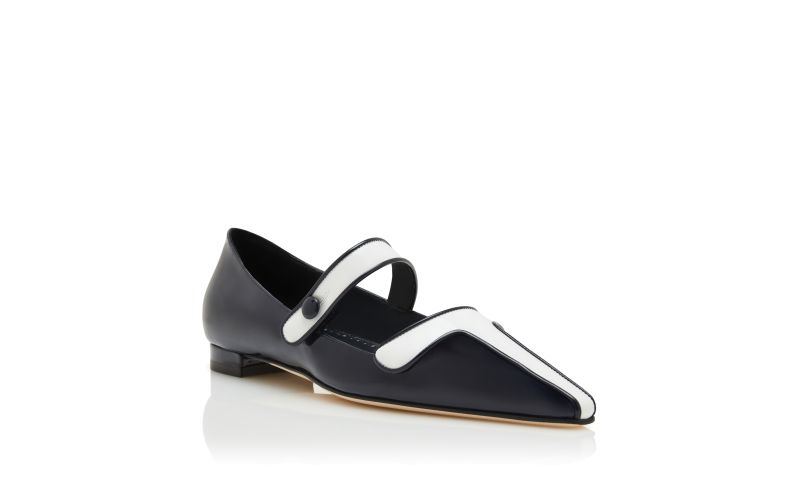 Ganeusflat, Navy Blue and White Patent Leather Mary Jane Flat Pumps - US$1,025.00