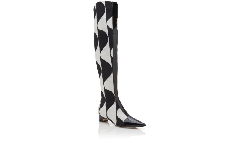 Porreta, Black and White Canvas Graphic Print Boots - £1,025.00