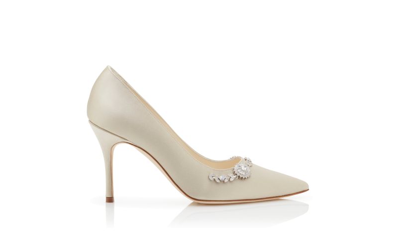 Side view of Lamikpump, Cream Satin Embellished Pumps - US$735.00