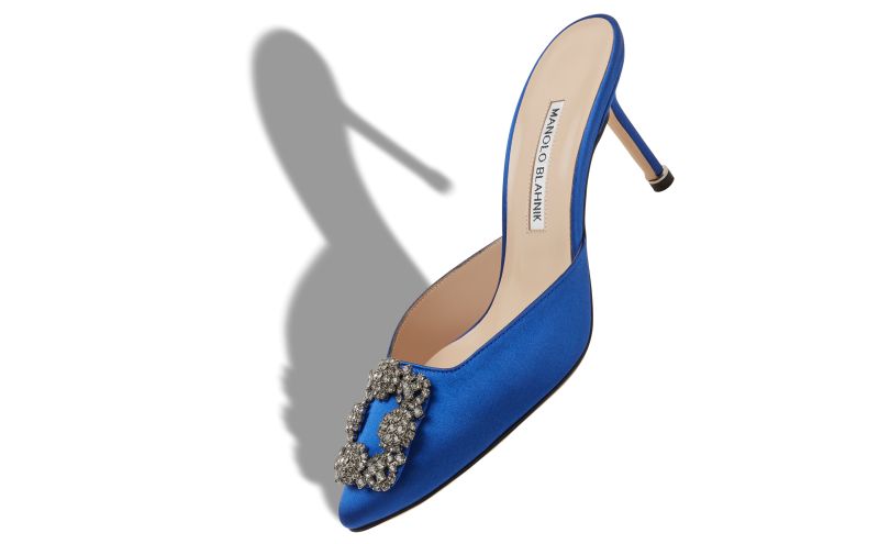 Hangisimu, Blue Satin Jewel Buckle Mules - AU$1,965.00