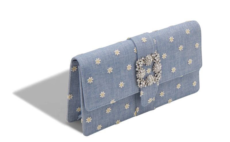 Capri, Blue and White Chambray Jewel Buckle Clutch - £1,345.00