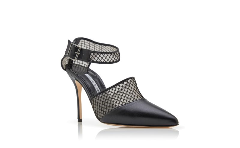 Jatelah, Black Nappa Leather Ankle Strap Pumps - AU$898.00