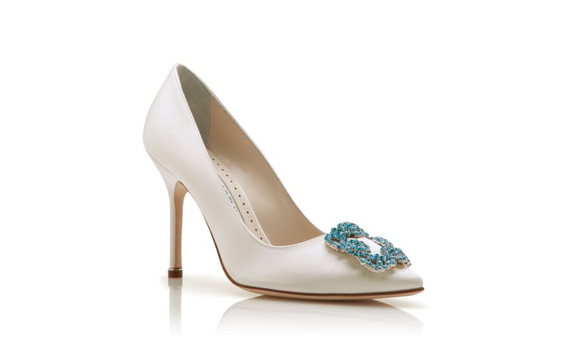 Hangisi bride, White Satin Jewel Buckle Pumps - €1,095.00