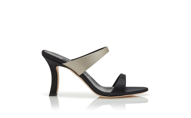 Side view of Sardapla, Black and Grey Satin Mules - US$775.00