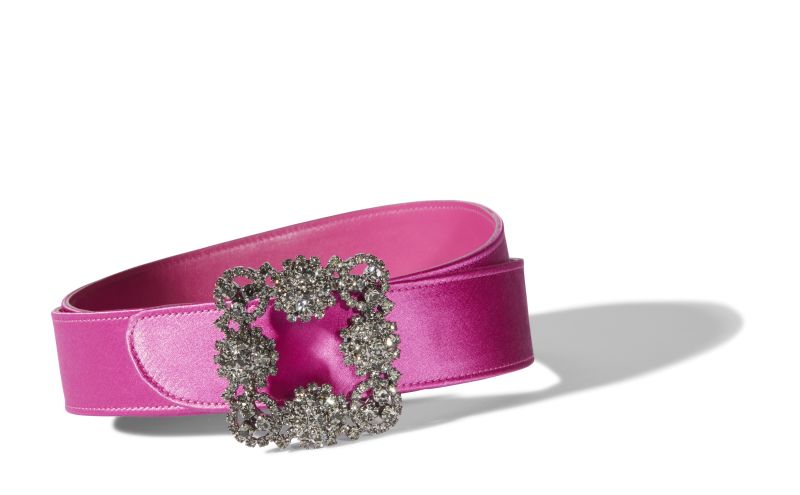 Hangisi belt, Fuchsia Satin Crystal Buckled Belt - US$845.00 
