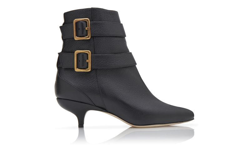 Side view of Alciona, Black Calf Leather Buckle Detail Ankle Boots - US$1,275.00