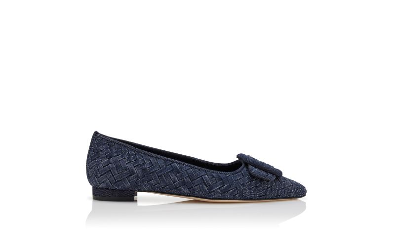 Side view of Maysalepumpflat, Dark Blue Chambray Buckle Detail Flat Pumps - US$1,015.00