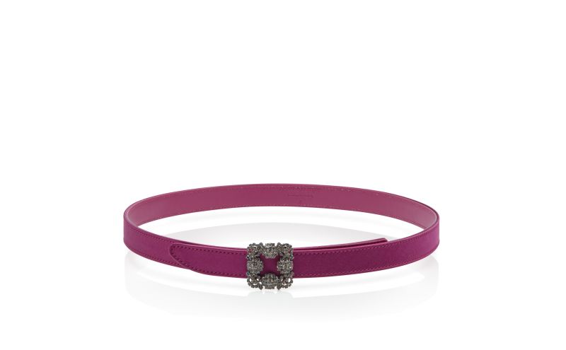 Side view of Hangisi belt mini, Dark Fuchsia Satin Crystal Buckled Belt - £625.00