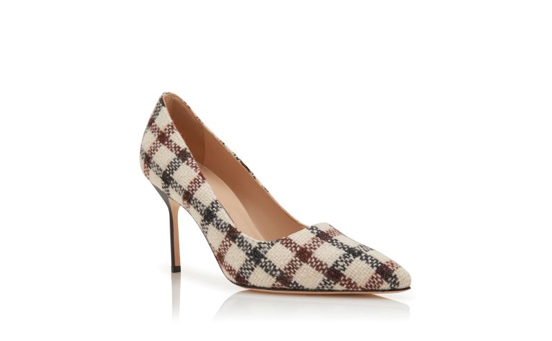 Bb 90, Light Beige Wool Tartan Pointed Toe Pumps - US$845.00